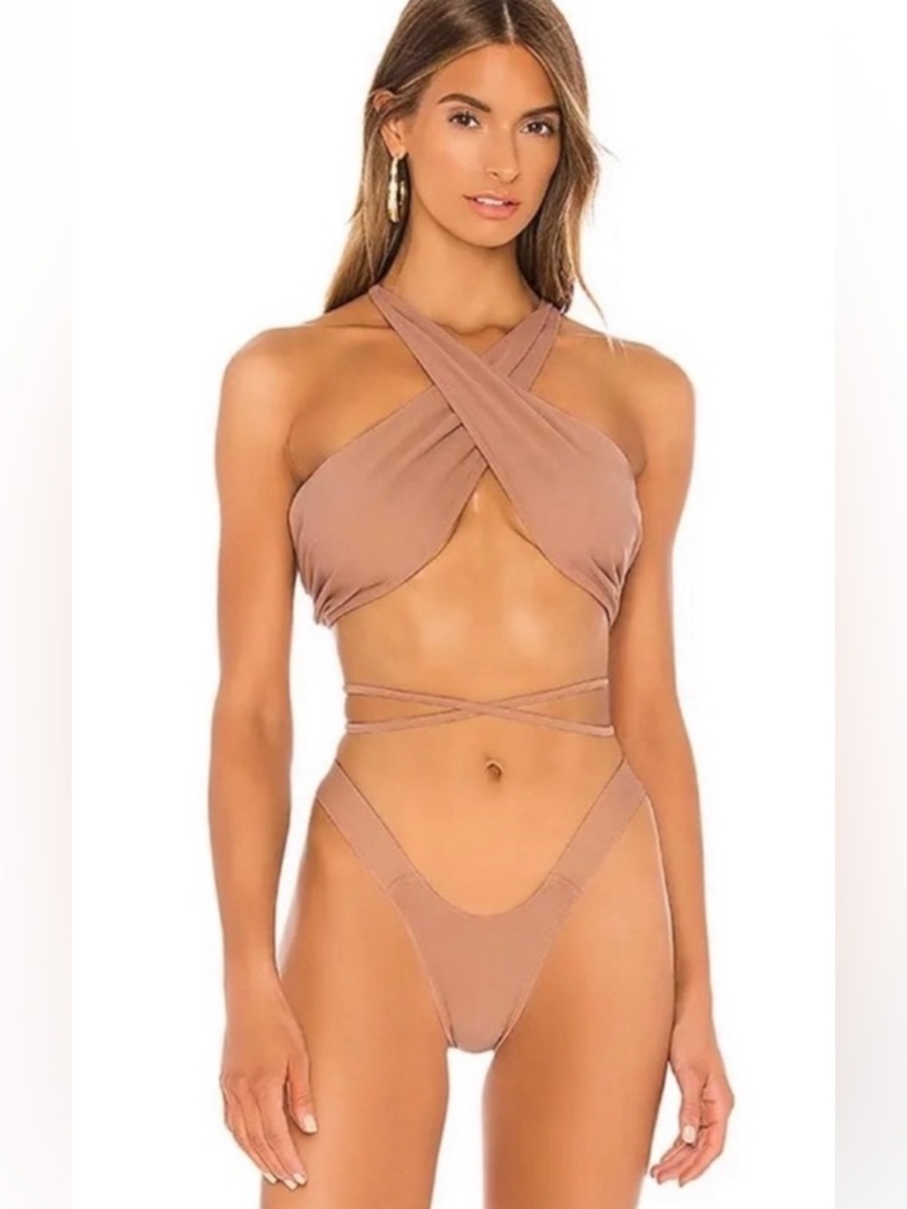 Minimale Animale Taupe Wrap Monokini One Piece Swimsuit Small